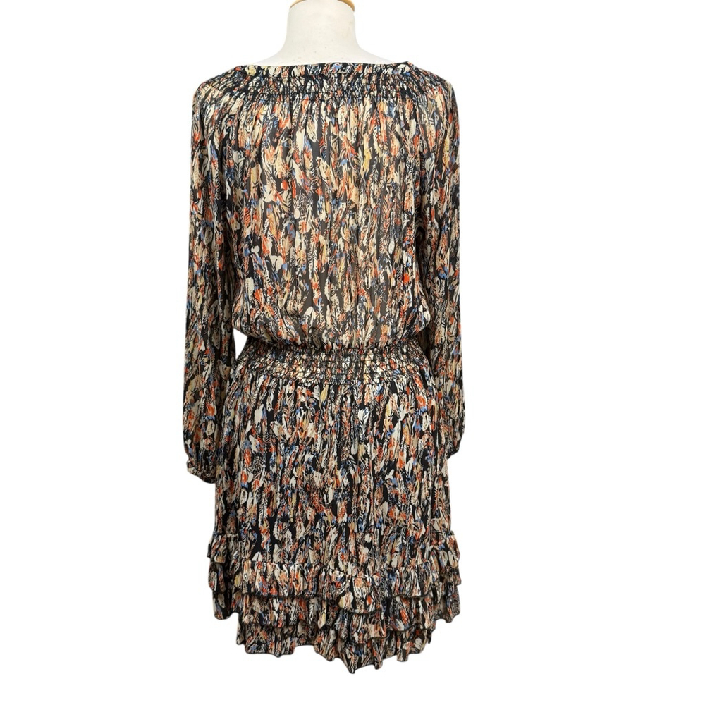 Scully Feather Print Long Sleeve Boho Mini Dress Medium - Picture 6 of 9